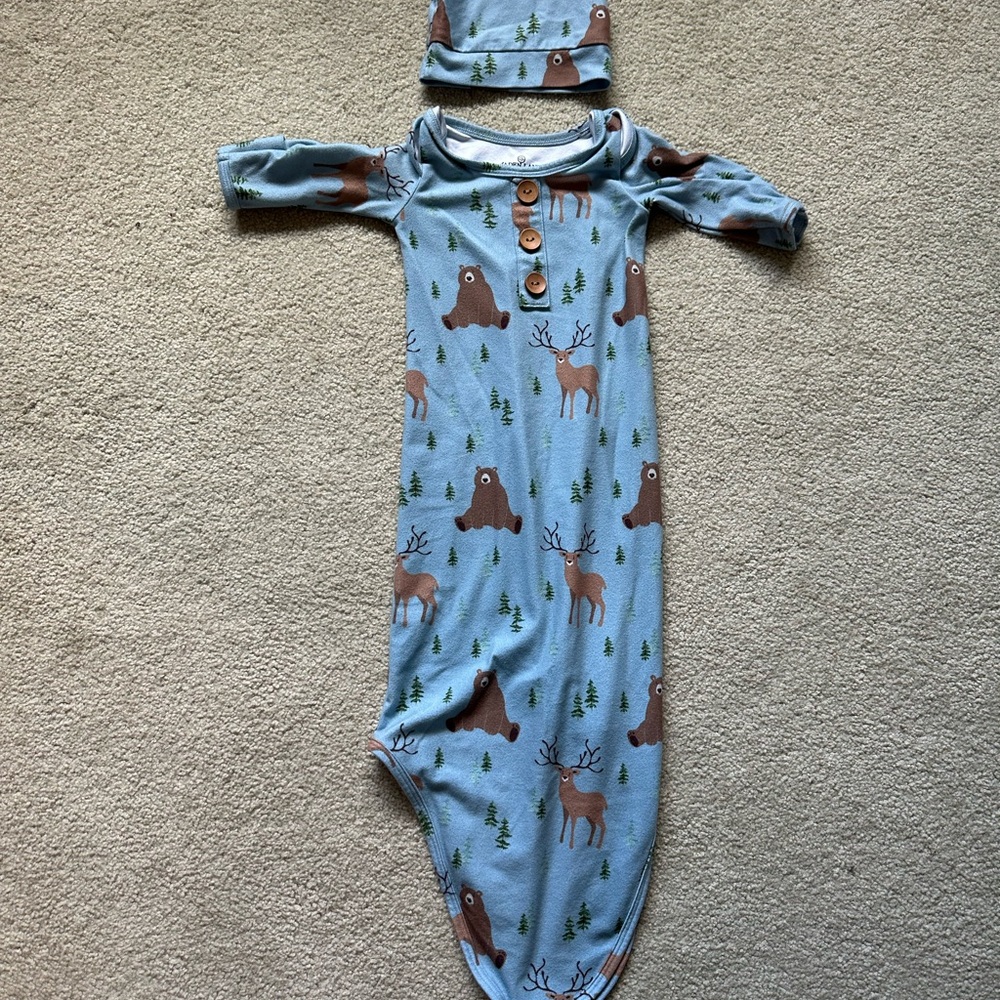 Caden Lane Blue Deer Print Kids Pajama Nightgown
